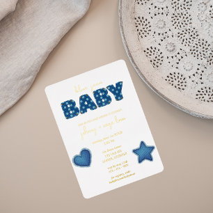 Blue Jean Baby   Moderne Babyparty   Patchwork Folieneinladung