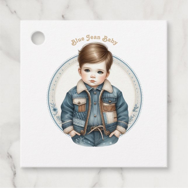 Blue Jean Baby Rustic Denim Baby Shower Geschenkanhänger (Vorderseite)
