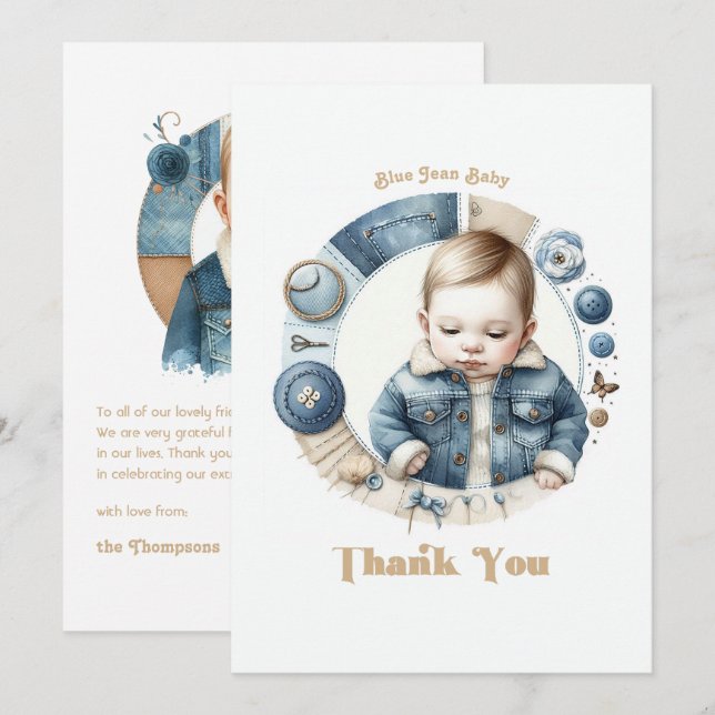 Blue Jean Baby Rustic Denim Dankeskarte (Vorne/Hinten)