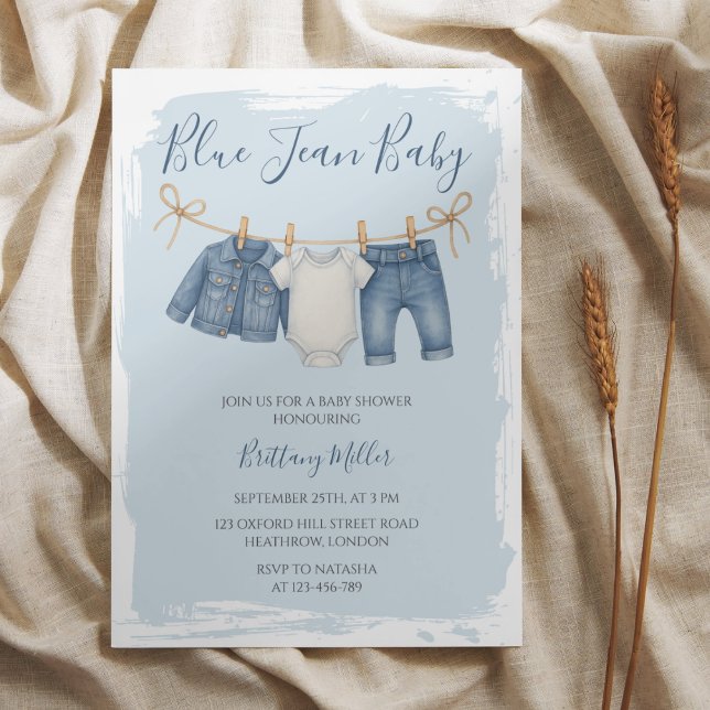 Blue Jean Baby Shower Baby Outfit Einladung (Von Creator hochgeladen)