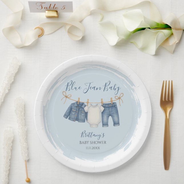 Blue Jean Baby Shower Baby Outfit Pappteller (Hochzeit)