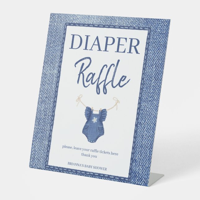 Blue jean baby shower for girl diaper raffle sockelschild (Vorderseite)
