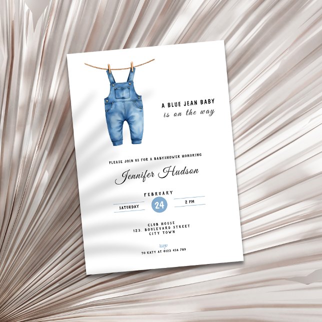 Blue Jean Baby Shower Invitation - Denim Theme Einladung (A blue jean baby shower invitation)