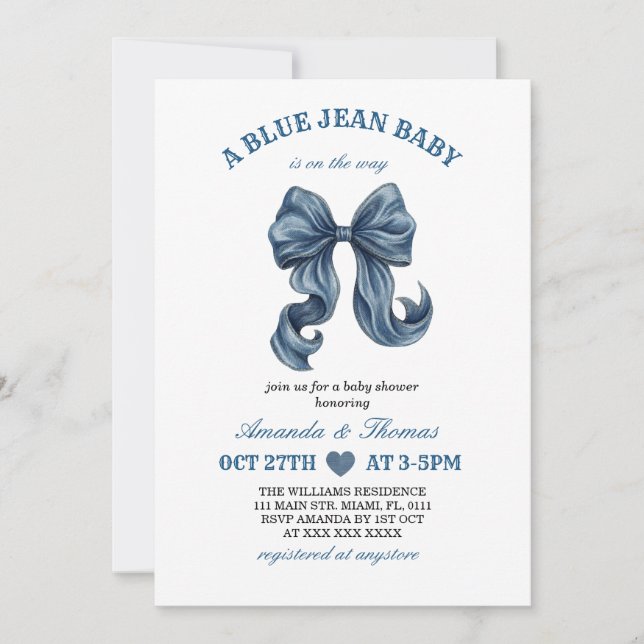Blue Jean Baby Shower Invitation Einladung (Vorderseite)