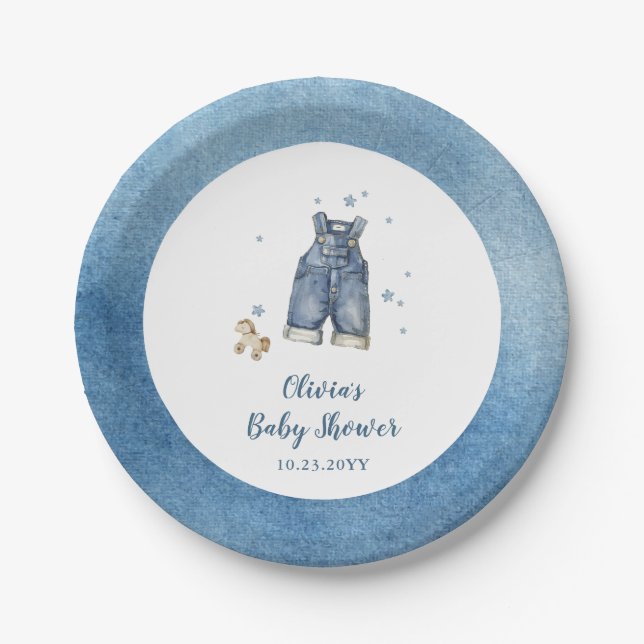Blue Jean Baby Shower Pappteller (Vorderseite)