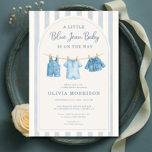Blue Jean Baby Streifen Baby Shower  Einladung