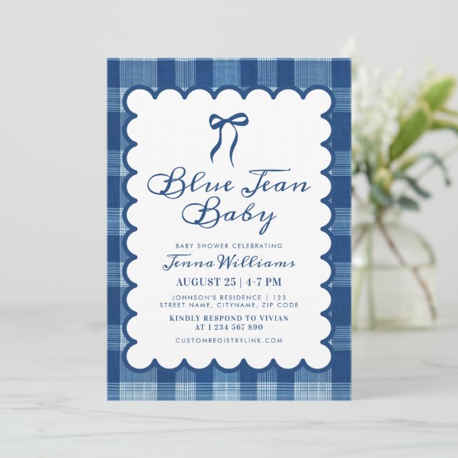 Blue Jean Boy Baby Shower  Einladung (Stehend Vorderseite)