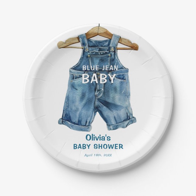Blue Jean Boy Western Baby Shower Pappteller (Vorderseite)