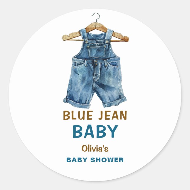 Blue Jean Boy Western Baby Shower Runder Aufkleber (Vorderseite)