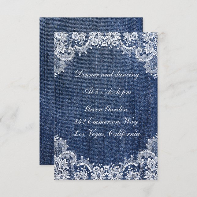 Blue Jean Denim and Lace Wedding Card (Vorne/Hinten)