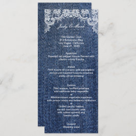 Blue Jean Denim and Lace Wedding Menu Card Menükarte