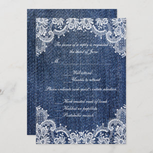 Blue Jean Denim and Lace Wedding Response Card Einladung