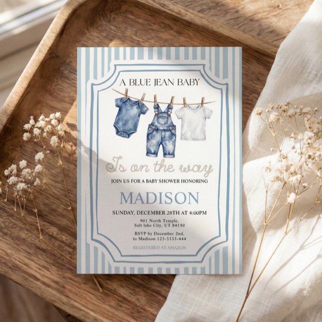 Blue Jean Denim Baby Shower Boy Invitation Einladung (Von Creator hochgeladen)