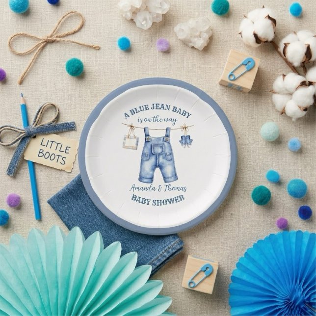 Blue Jean Denim Baby Shower Pappteller (Von Creator hochgeladen)