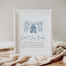 Blue Jean Denim Baby Shower Say Baby Sign Poster