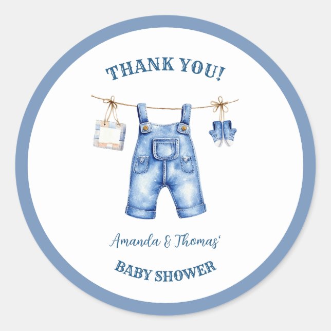 Blue Jean Denim Baby Shower Vielen Dank Runder Aufkleber (Vorderseite)