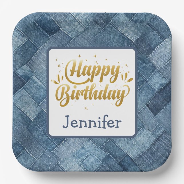 Blue Jean Denim Birthday Paper Plate Pappteller (Vorderseite)