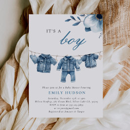 Blue Jean Denim Clothes Boy Baby Shower Einladung