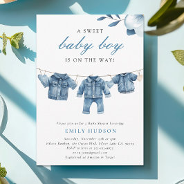 Blue Jean Denim Clothes Boy Baby Shower Einladung