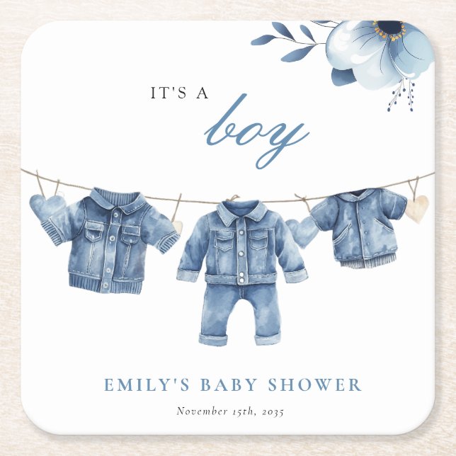 Blue Jean Denim Clothes Boy Baby Shower Rechteckiger Pappuntersetzer (Vorderseite)