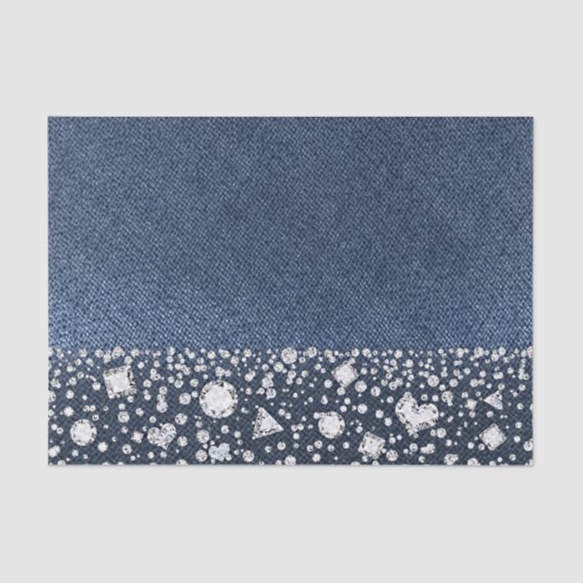 Blue Jean Denim & Diamonds Bling Diamond Glam Seidenpapier (Vorderseite)