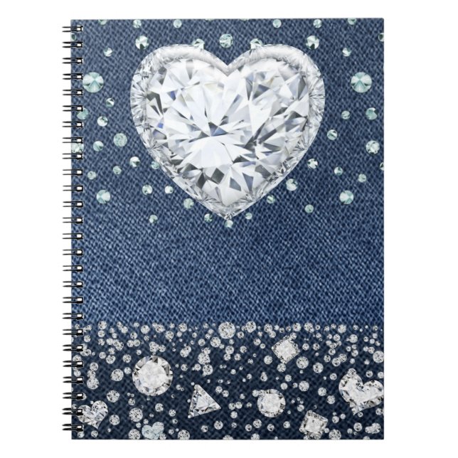 Blue Jean Denim & Diamonds Bling Diamond Herz Notizblock (Vorderseite)