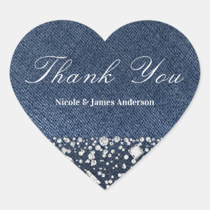 Blue Jean Denim & Diamonds Bling Diamond Party Herz-Aufkleber