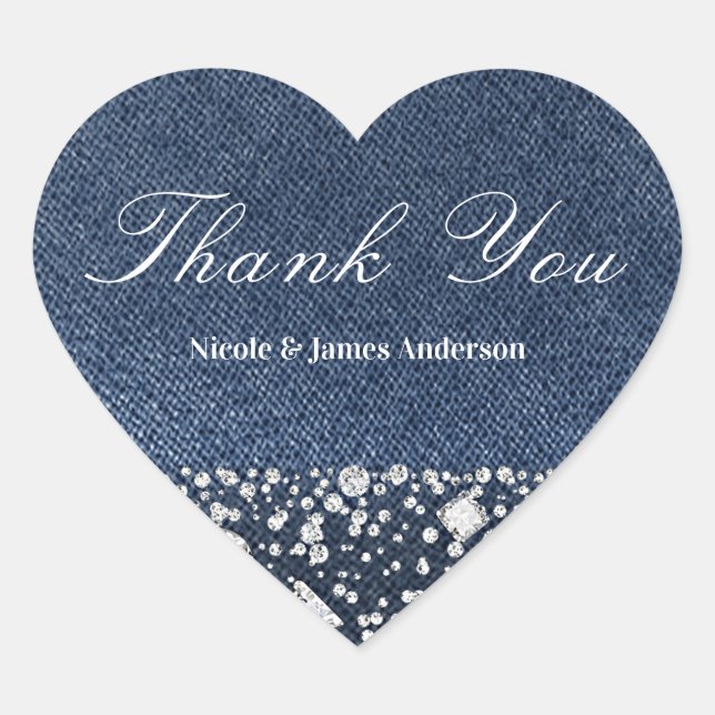 Blue Jean Denim & Diamonds Bling Diamond Party Herz-Aufkleber (Vorderseite)
