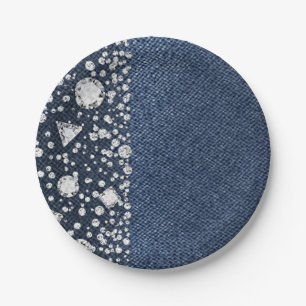 Blue Jean Denim & Diamonds Bling Diamond Party Pappteller