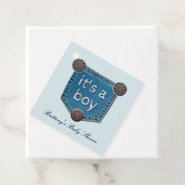 Blue Jean Denim Es ist eine Boy Baby Dusche Geschenkanhänger (Beispiel)