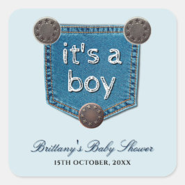 Blue Jean Denim Es ist eine Boy Baby Dusche Quadratischer Aufkleber