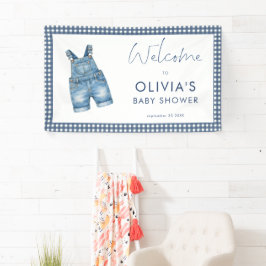 Blue Jean Denim Gingham Boy Welcome Baby Shower  Banner