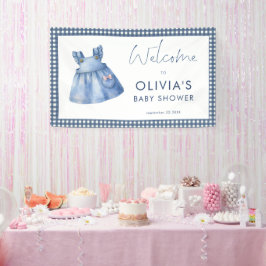 Blue Jean Denim Gingham Girl Welcome Baby Shower  Banner