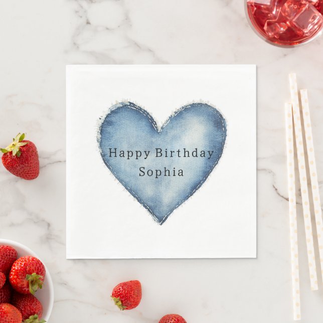 Blue Jean Denim Heart Birthday Serviette (Beispiel)