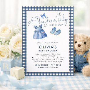 Blue Jean Denim Mädchen Gingham Babyparty Einladung