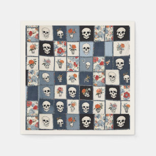 Blue Jean Denim Patchwork Skulls und Florals Serviette