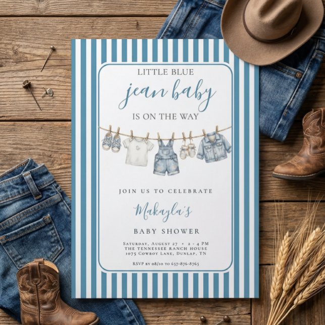 Blue Jean Denim Rustic Boy Baby Shower Invitation Einladung (Von Creator hochgeladen)
