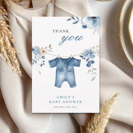 Blue Jean Denim Sweet Boy Baby Shower Dankeskarte