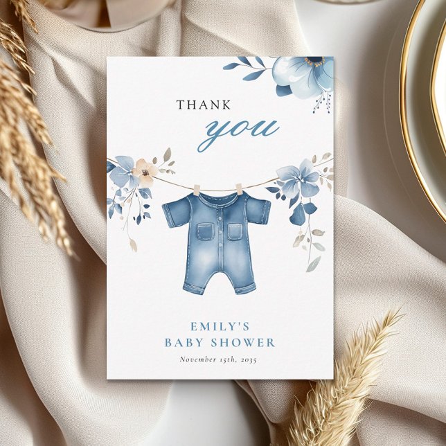 Blue Jean Denim Sweet Boy Baby Shower Dankeskarte (Von Creator hochgeladen)