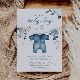 Blue Jean Denim Sweet Boy Baby Shower Einladung