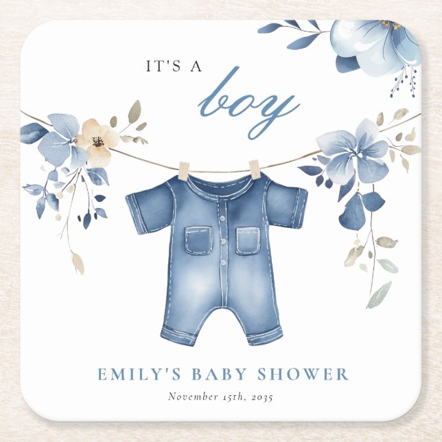 Blue Jean Denim Sweet Boy Baby Shower Rechteckiger Pappuntersetzer (Vorderseite)