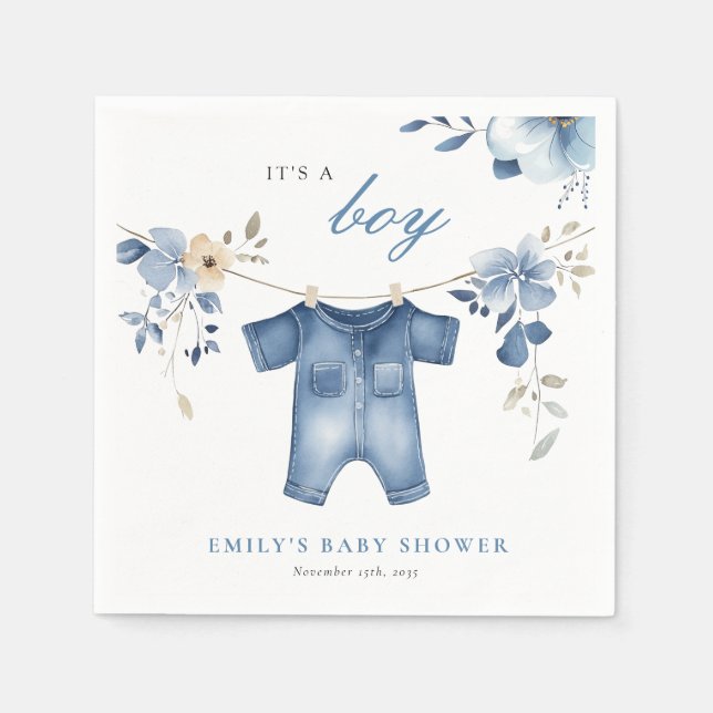 Blue Jean Denim Sweet Boy Baby Shower Serviette (Vorderseite)