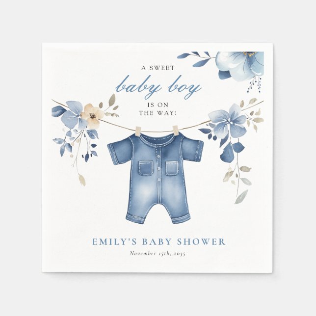 Blue Jean Denim Sweet Boy Baby Shower Serviette (Vorderseite)