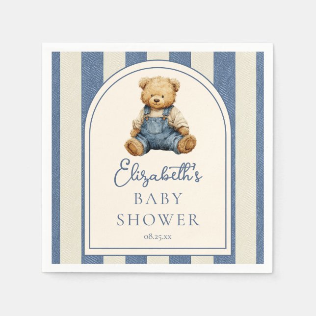 Blue Jean Denim Teddy Bear Baby Shower Serviette (Vorderseite)