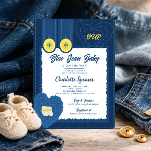 Blue Jean Denim Thema Baby Shower  Einladung