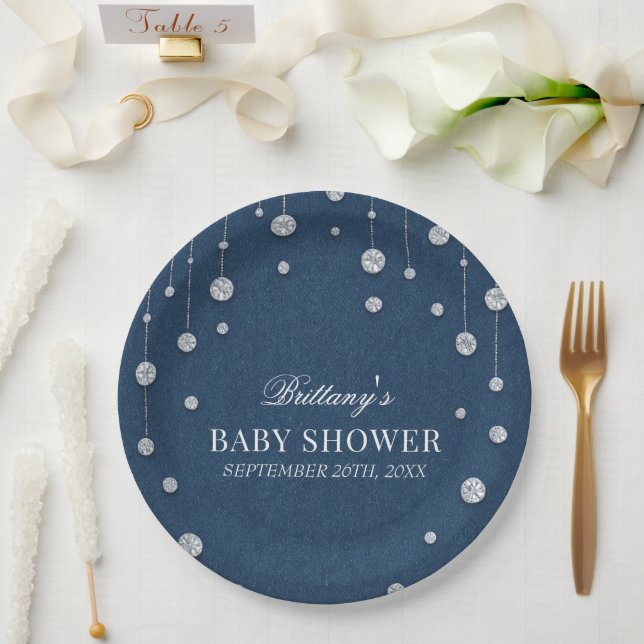 Blue Jean Denim und Diamond Baby Shower Pappteller (Hochzeit)