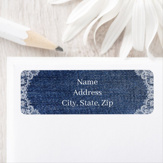 Blue Jean Denim und Lace Address Labels (Insitu)