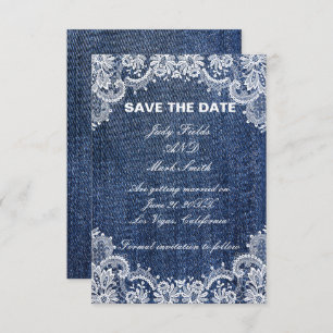 Blue Jean Denim und Lace Save the Date Ankündigung