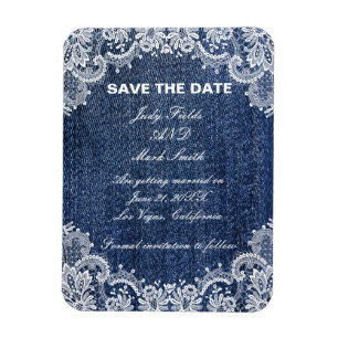 Blue Jean Denim und Lace Save the Date Magnet