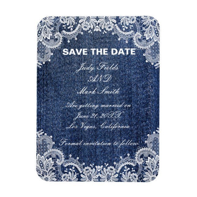 Blue Jean Denim und Lace Save the Date Magnet (Vertikal)
